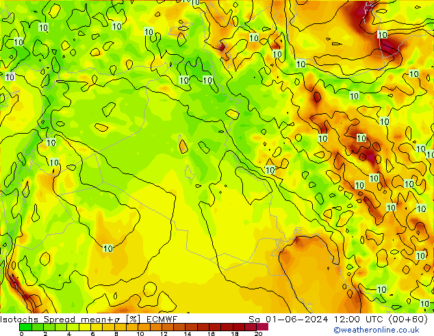 Isotachs Spread ECMWF Sa 01.06.2024 12 UTC