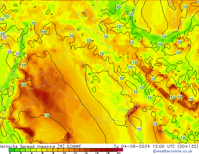 Isotachs Spread ECMWF Út 04.06.2024 12 UTC