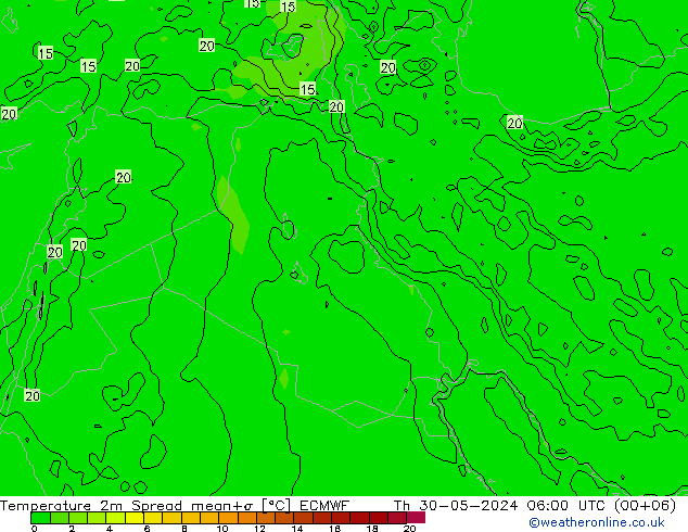 Temperatuurkaart Spread ECMWF do 30.05.2024 06 UTC