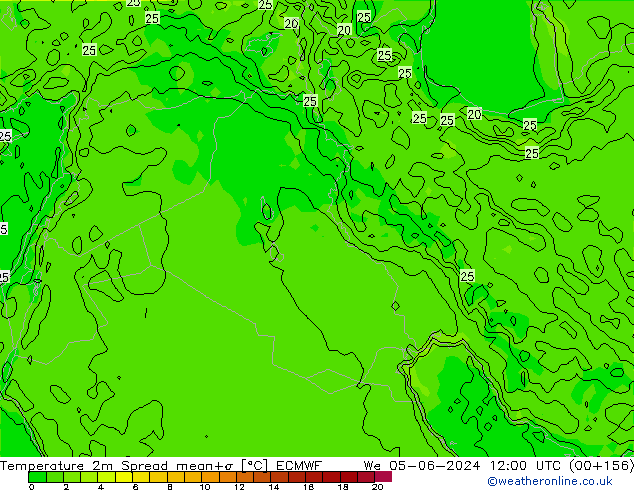 Temperature 2m Spread ECMWF We 05.06.2024 12 UTC