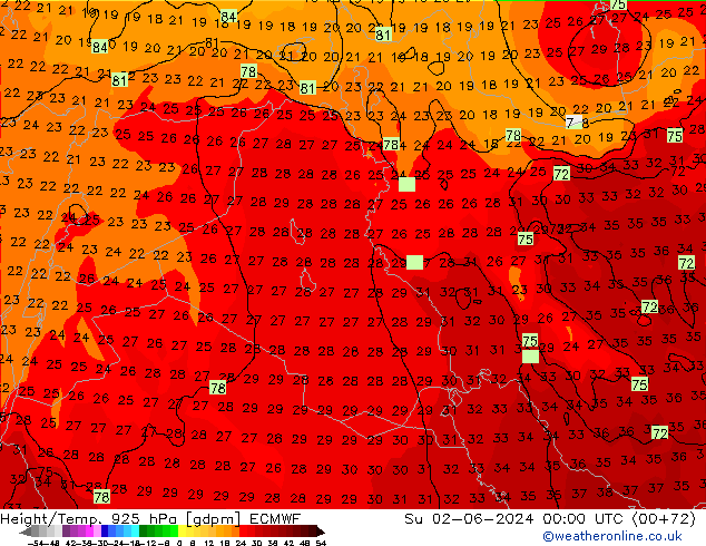 Geop./Temp. 925 hPa ECMWF dom 02.06.2024 00 UTC