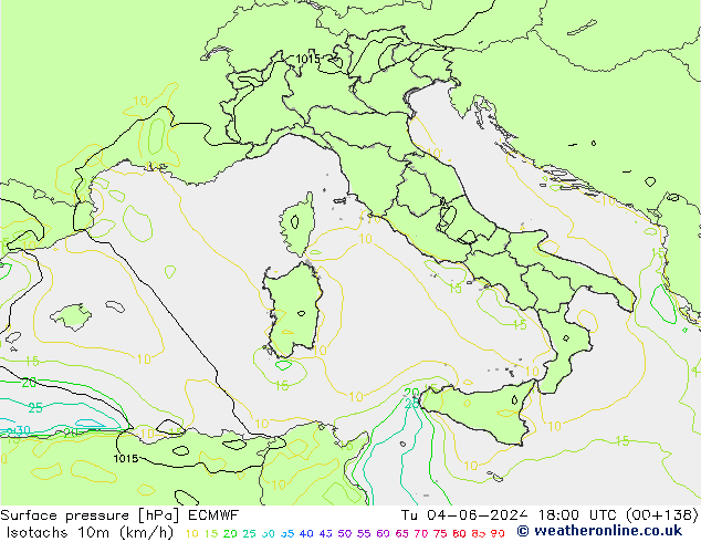 Isotachs (kph) ECMWF mar 04.06.2024 18 UTC