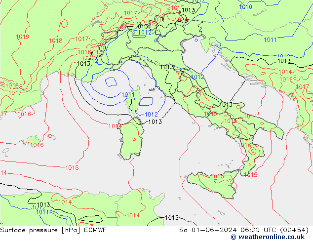 Presión superficial ECMWF sáb 01.06.2024 06 UTC