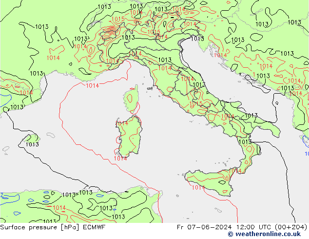 Luchtdruk (Grond) ECMWF vr 07.06.2024 12 UTC