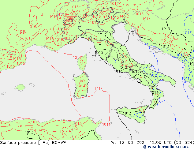 Pressione al suolo ECMWF mer 12.06.2024 12 UTC