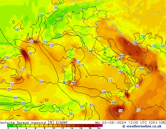 Isotachs Spread ECMWF Po 03.06.2024 12 UTC