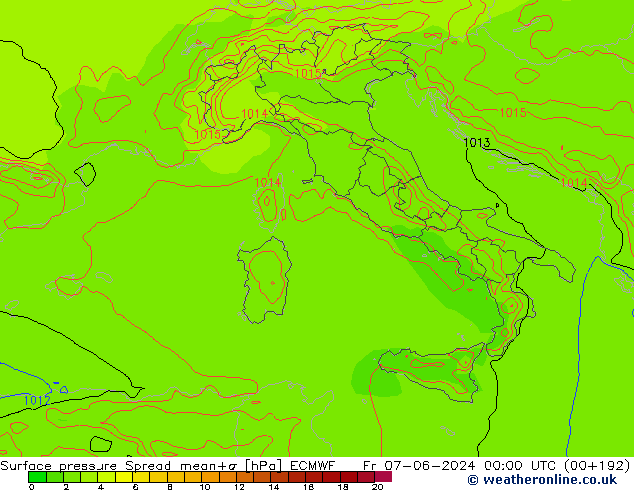 приземное давление Spread ECMWF пт 07.06.2024 00 UTC