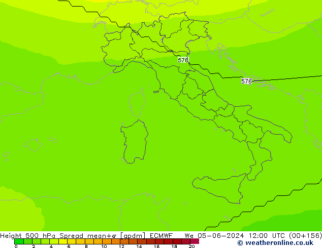 500 hPa Yüksekliği Spread ECMWF Çar 05.06.2024 12 UTC