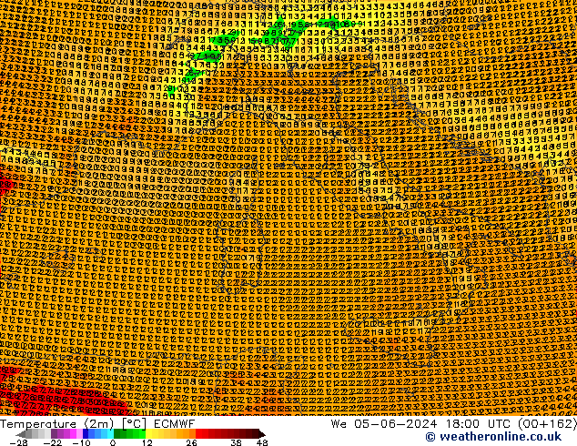 Temperatura (2m) ECMWF Qua 05.06.2024 18 UTC