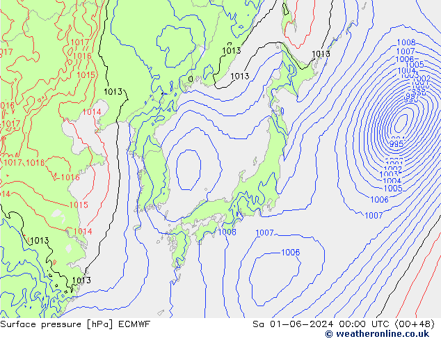 Surface pressure ECMWF Sa 01.06.2024 00 UTC