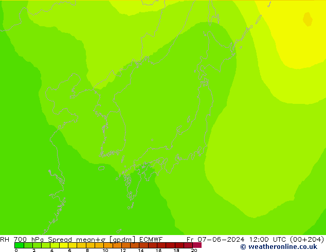 Humidité rel. 700 hPa Spread ECMWF ven 07.06.2024 12 UTC