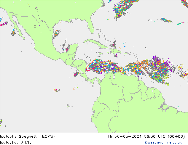 Isotachs Spaghetti ECMWF чт 30.05.2024 06 UTC