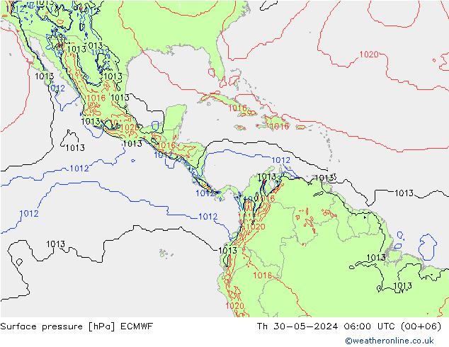 Presión superficial ECMWF jue 30.05.2024 06 UTC