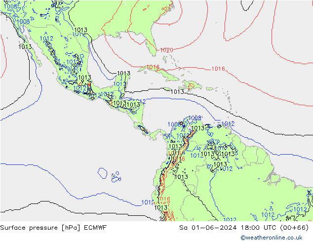 pressão do solo ECMWF Sáb 01.06.2024 18 UTC