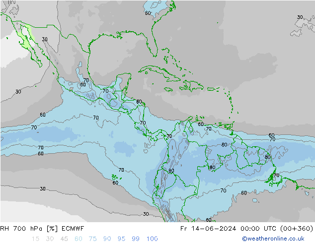 RH 700 hPa ECMWF  14.06.2024 00 UTC