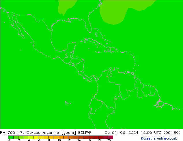 RH 700 hPa Spread ECMWF  01.06.2024 12 UTC