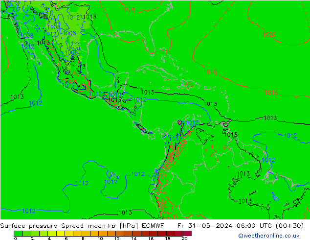 Surface pressure Spread ECMWF Fr 31.05.2024 06 UTC