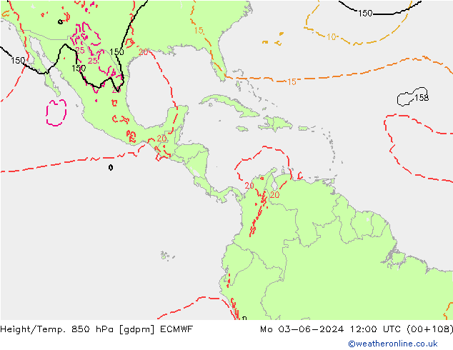 Geop./Temp. 850 hPa ECMWF lun 03.06.2024 12 UTC