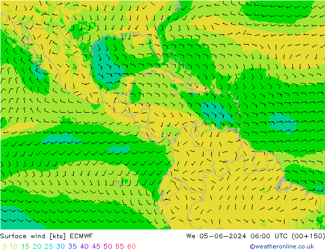 Vento 10 m ECMWF Qua 05.06.2024 06 UTC