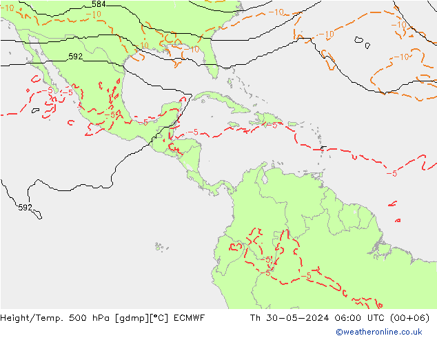 Geop./Temp. 500 hPa ECMWF jue 30.05.2024 06 UTC