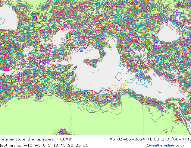 Sıcaklık Haritası 2m Spaghetti ECMWF Pzt 03.06.2024 18 UTC
