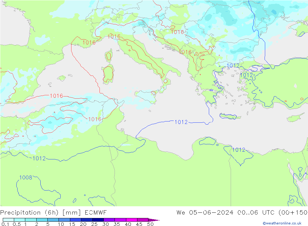 Precipitation (6h) ECMWF We 05.06.2024 06 UTC