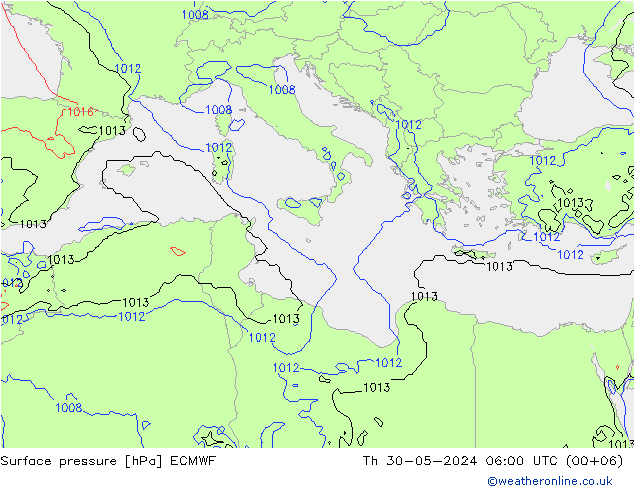 Pressione al suolo ECMWF gio 30.05.2024 06 UTC