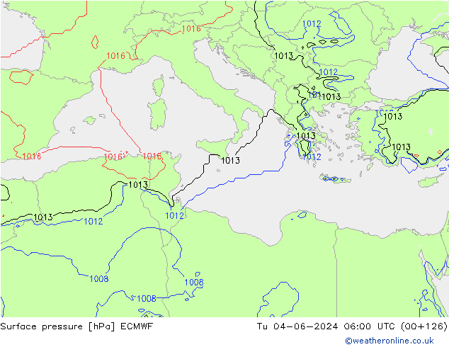 Luchtdruk (Grond) ECMWF di 04.06.2024 06 UTC