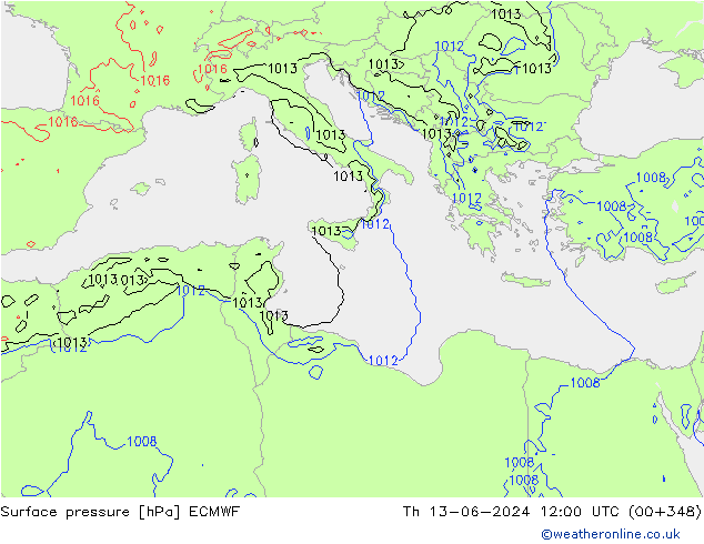 Luchtdruk (Grond) ECMWF do 13.06.2024 12 UTC