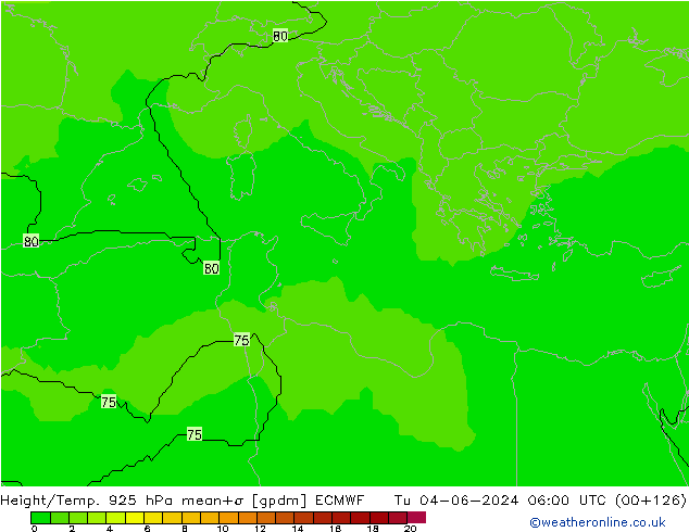 Hoogte/Temp. 925 hPa ECMWF di 04.06.2024 06 UTC