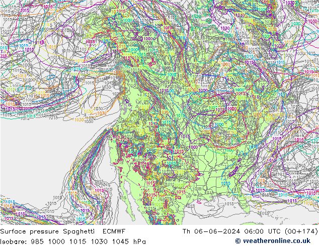 Luchtdruk op zeeniveau Spaghetti ECMWF do 06.06.2024 06 UTC