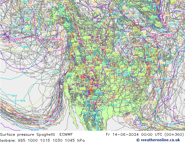 Bodendruck Spaghetti ECMWF Fr 14.06.2024 00 UTC
