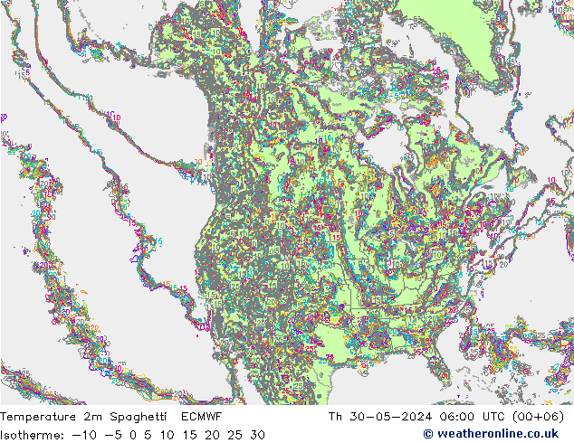 Temperature 2m Spaghetti ECMWF Th 30.05.2024 06 UTC