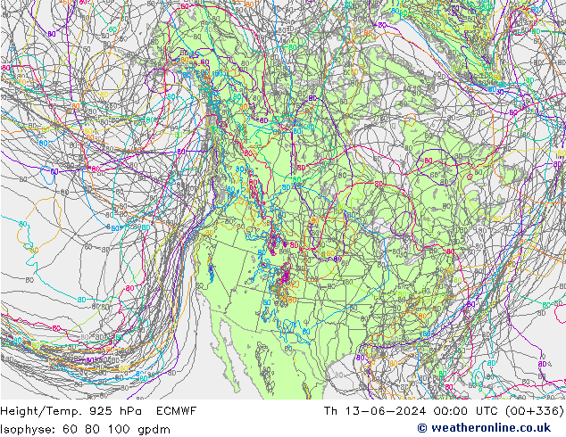 Geop./Temp. 925 hPa ECMWF jue 13.06.2024 00 UTC