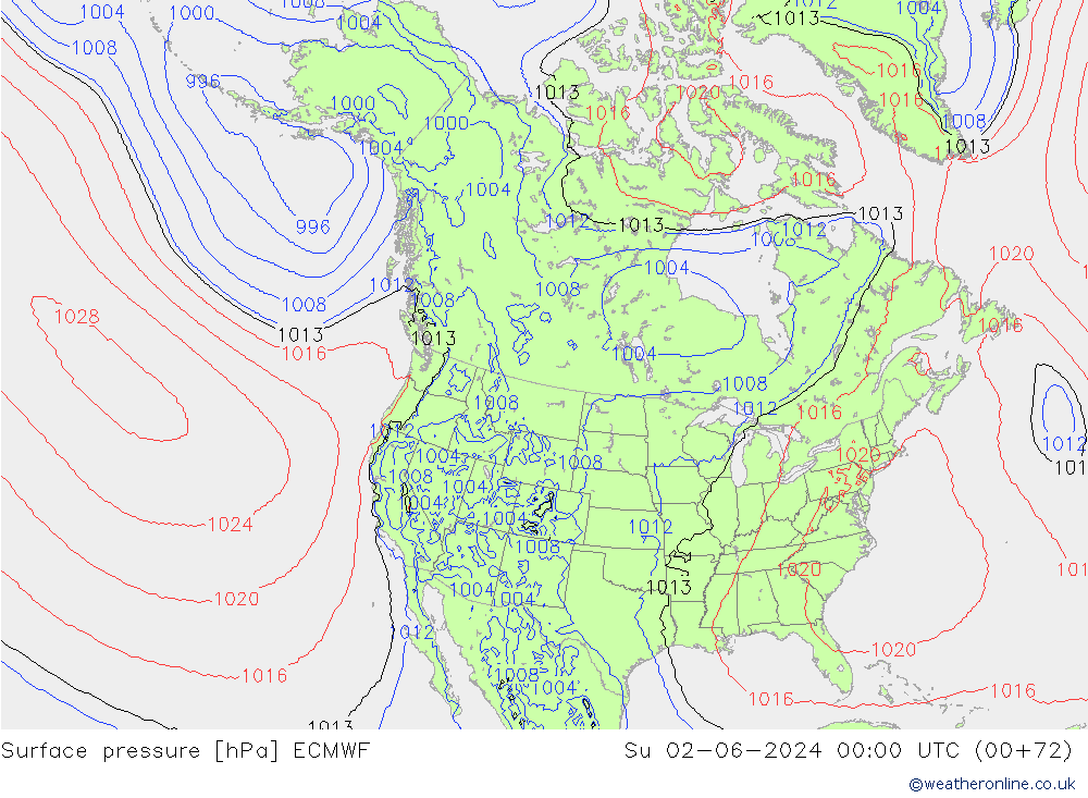 Pressione al suolo ECMWF dom 02.06.2024 00 UTC