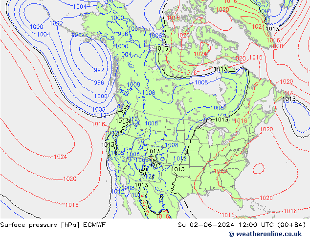 Atmosférický tlak ECMWF Ne 02.06.2024 12 UTC