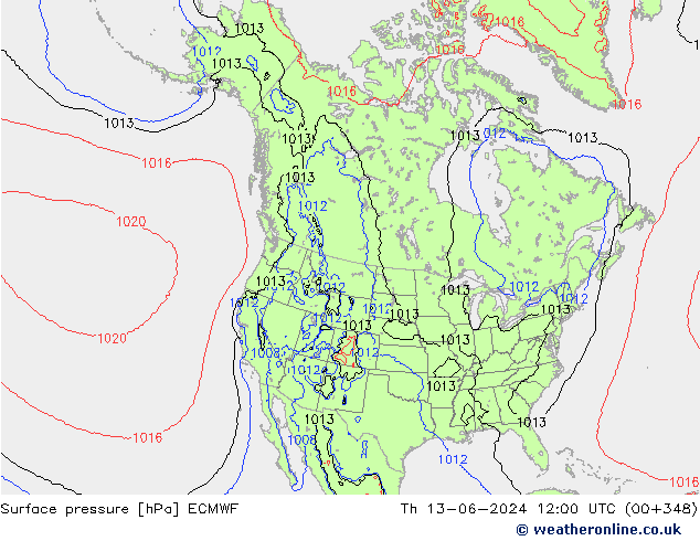 Surface pressure ECMWF Th 13.06.2024 12 UTC