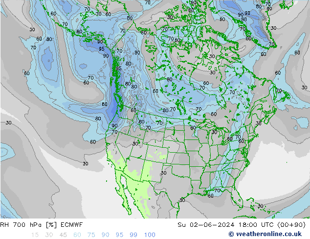 RH 700 hPa ECMWF  02.06.2024 18 UTC