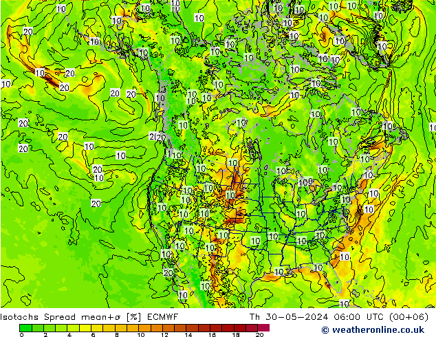 Isotaca Spread ECMWF jue 30.05.2024 06 UTC