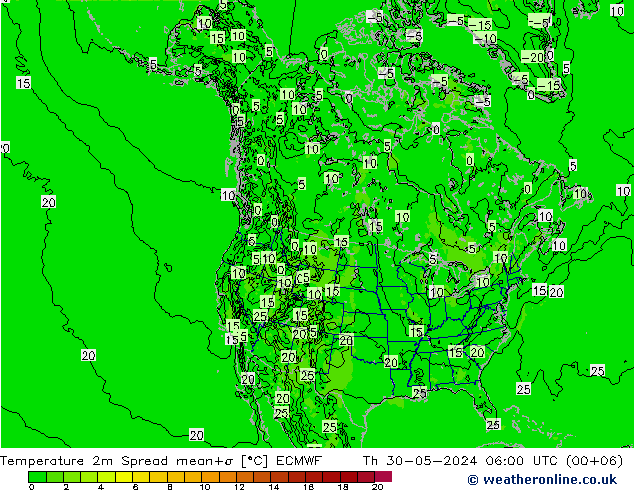 Temperatuurkaart Spread ECMWF do 30.05.2024 06 UTC