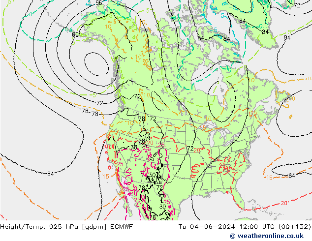 Height/Temp. 925 hPa ECMWF Tu 04.06.2024 12 UTC