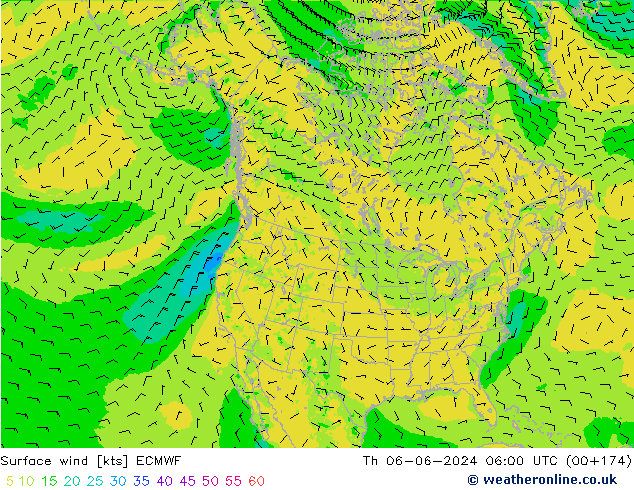 Wind 10 m ECMWF do 06.06.2024 06 UTC