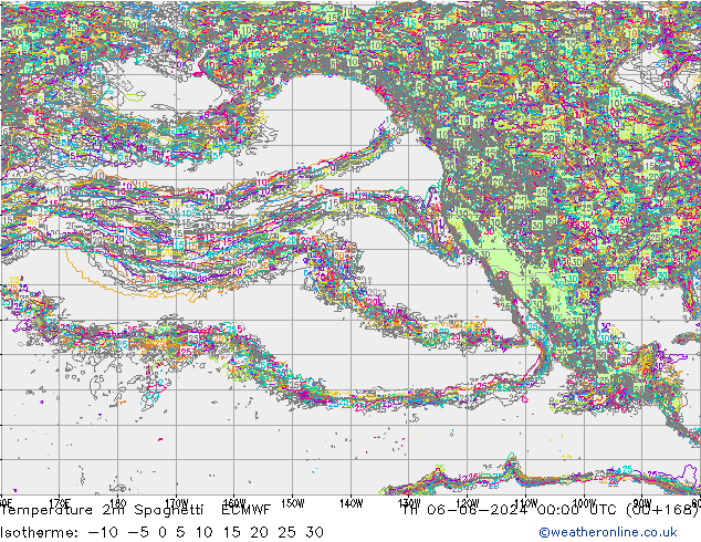 Temperatura 2m Spaghetti ECMWF gio 06.06.2024 00 UTC