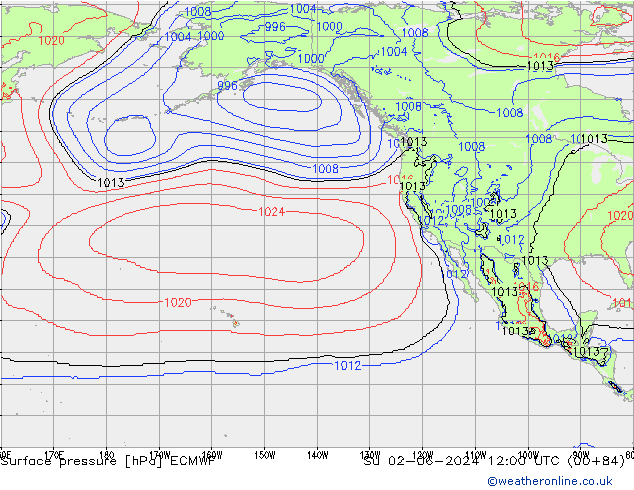 Atmosférický tlak ECMWF Ne 02.06.2024 12 UTC