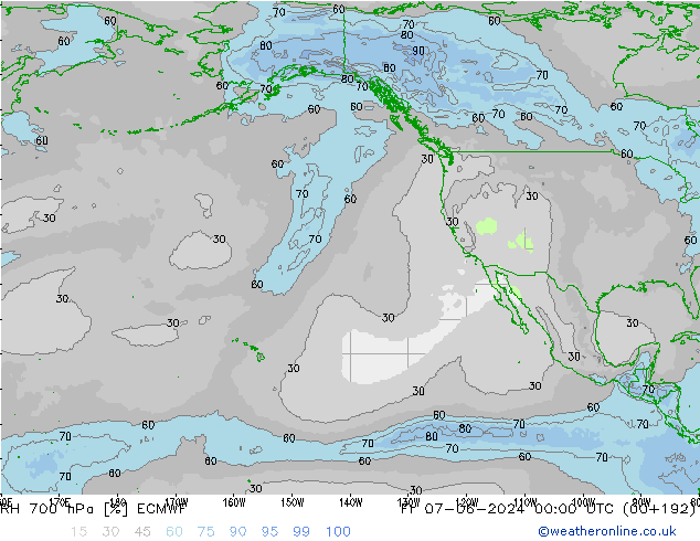 Humidité rel. 700 hPa ECMWF ven 07.06.2024 00 UTC