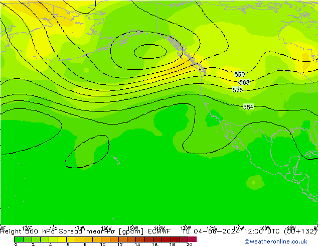 500 hPa Yüksekliği Spread ECMWF Sa 04.06.2024 12 UTC