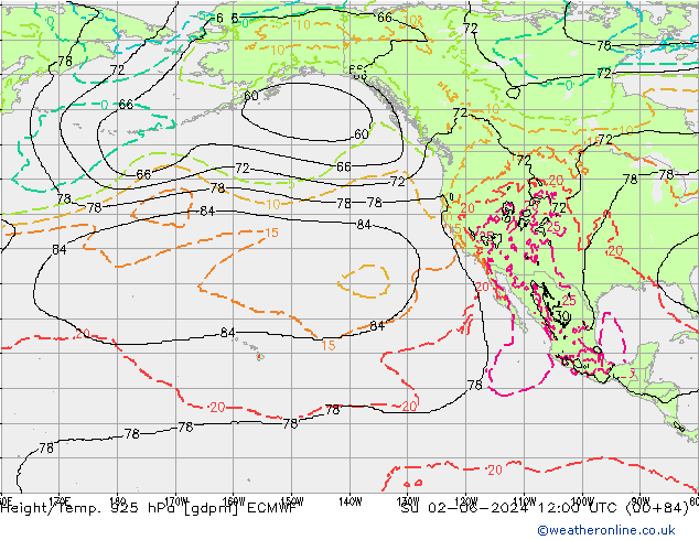 Yükseklik/Sıc. 925 hPa ECMWF Paz 02.06.2024 12 UTC