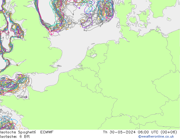 Isotachs Spaghetti ECMWF 星期四 30.05.2024 06 UTC