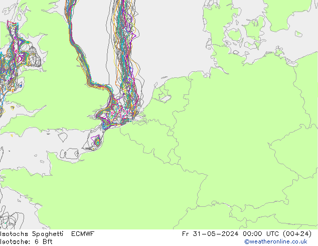 Isotachs Spaghetti ECMWF 星期五 31.05.2024 00 UTC