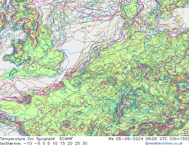 mapa temperatury 2m Spaghetti ECMWF śro. 05.06.2024 06 UTC